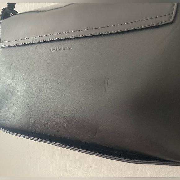 Francesco Biasia Classic Corporate Core Black Leather Structured Handbag Purse - Picture 9 of 16